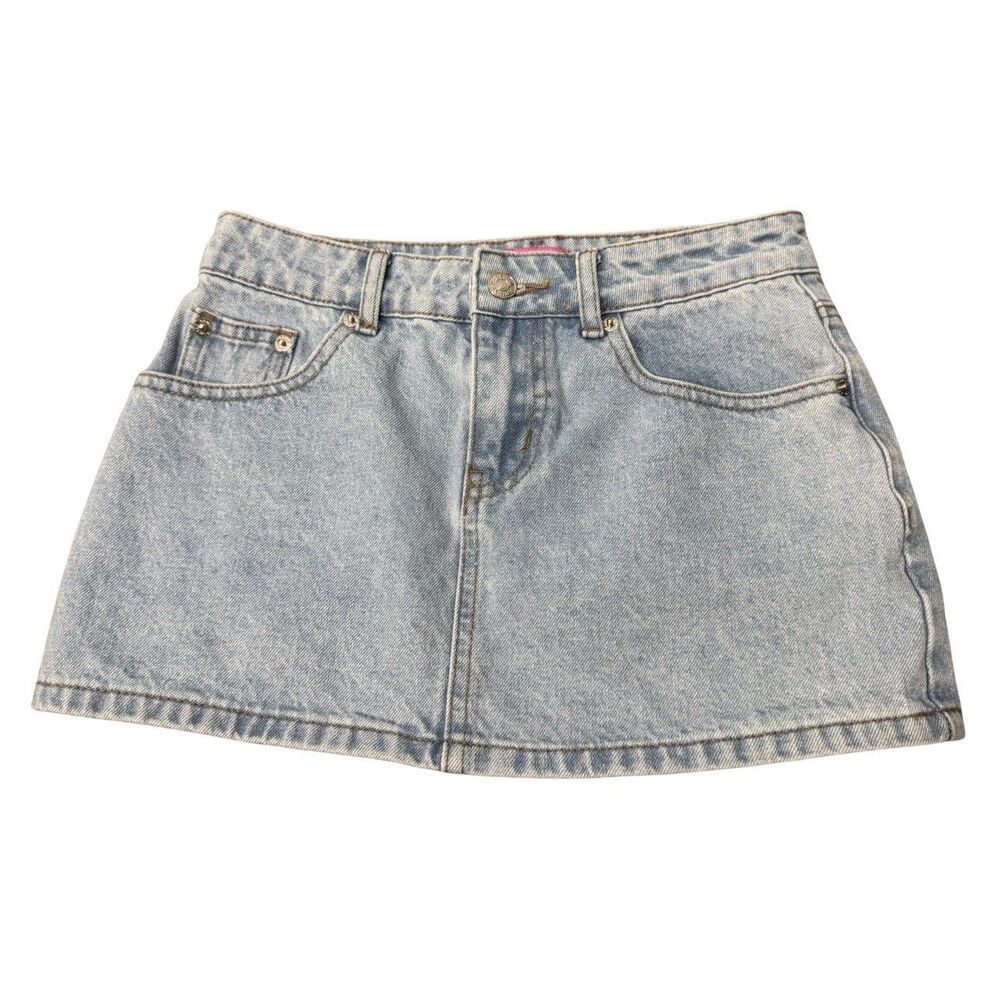 Light Blue Retro Y2K McBling Indie Sleaze Streetwear Denim Micro Mini Skirt XS